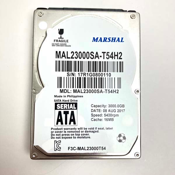 t)マーシャル MARSHAL 3TB HDD MAL23000SA-T54H2 電源投入回数5回 ハードディスク 中古 ※美品 エラー無し 箱有り_画像1