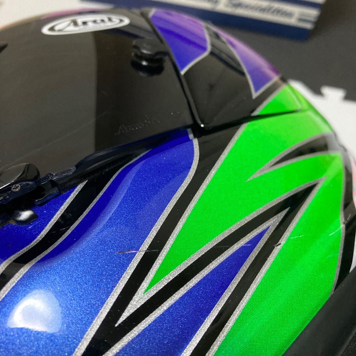 ★MFJ公認！Arai アライ　クワンタムJ SAKATA 坂田レプリカ　Lサイズ シールド3タイプ付属　美品！検) SHOEI agv カブト HJC Moto-gp_画像9