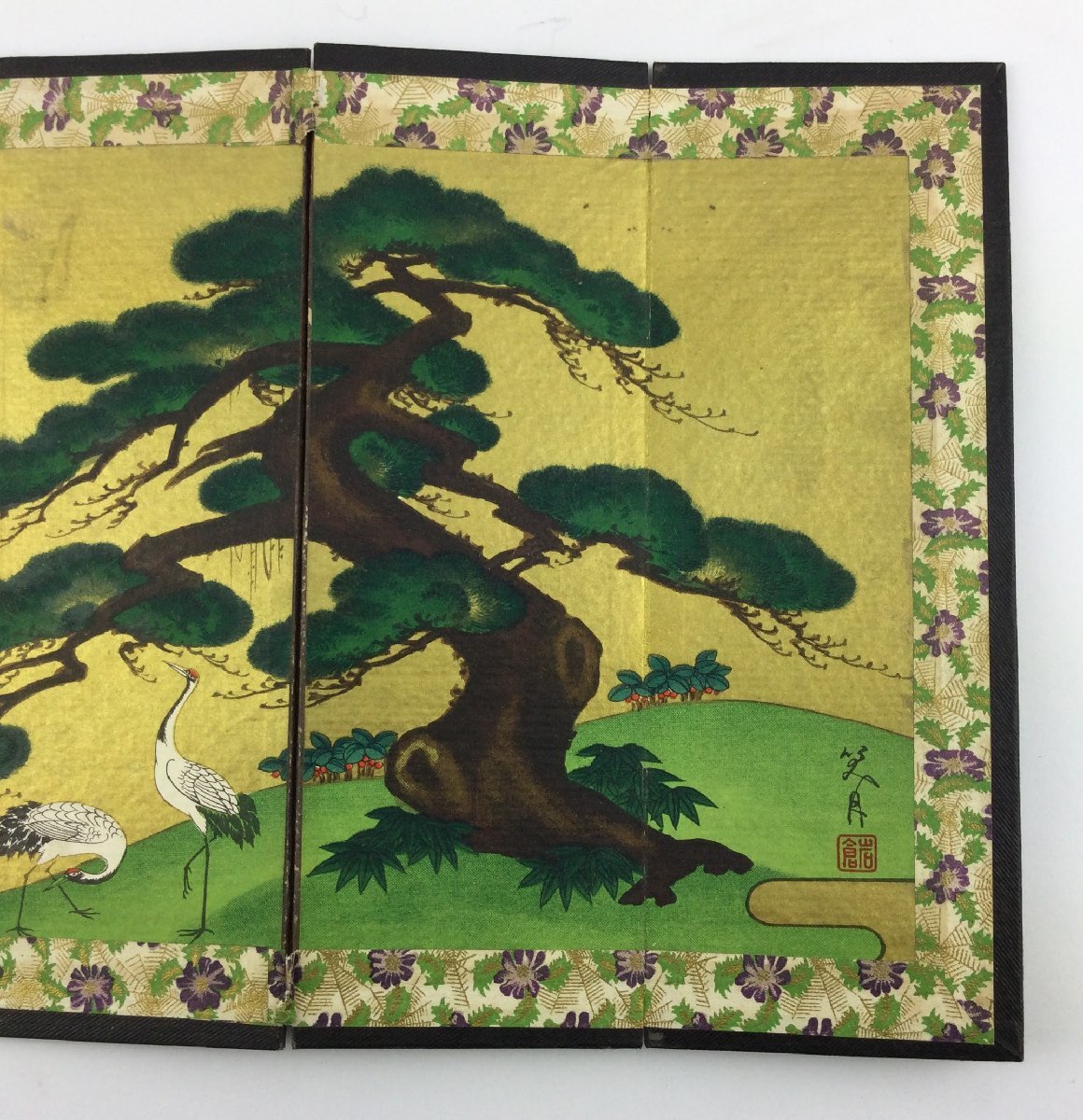 屏風　ミニ　約44cm×21cm　コレクション　インテリア　置物　飾り　松　鶴　和　t856-N_画像7