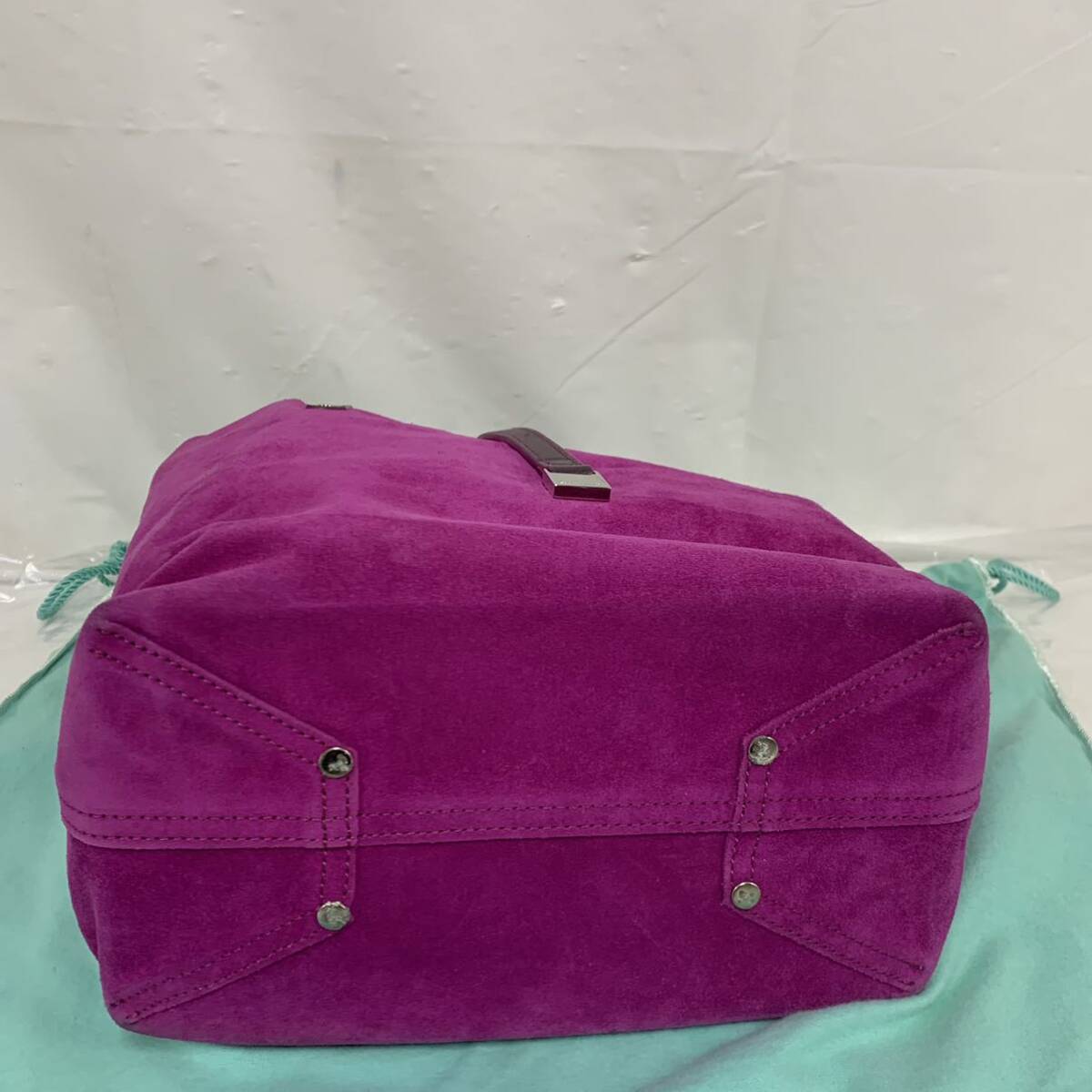 TIFFANY&Co. ティファニー トートバッグ ハンドバッグ メタリックレザー スエード パープル 紫 付属ポーチ保存袋 カ4_画像3