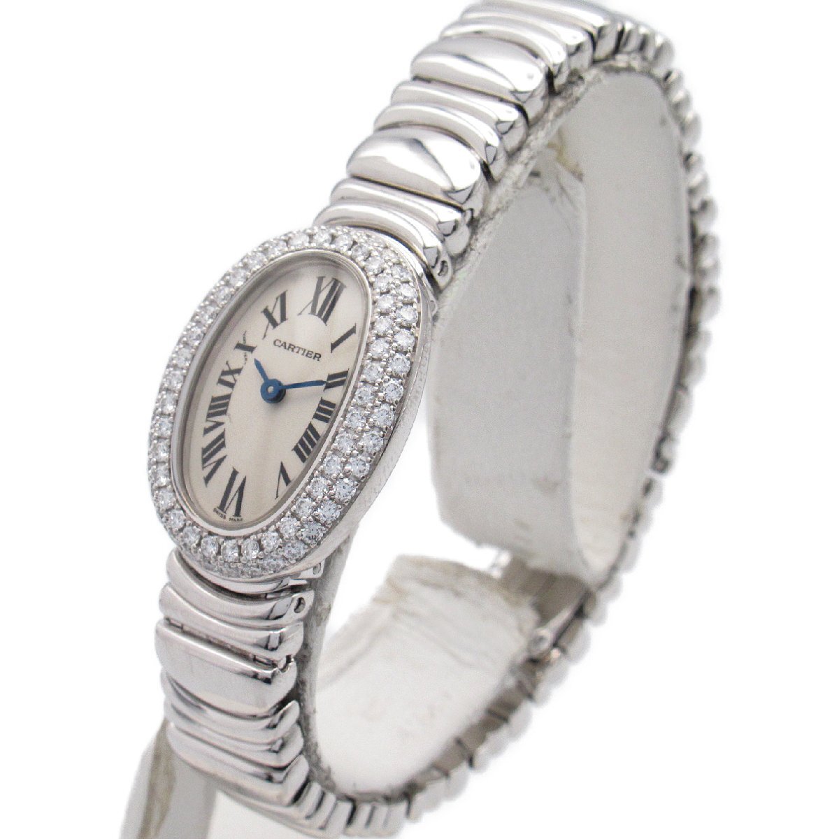  Cartier Mini Baignoire diamond bezel brand off CARTIER K18WG( white gold ) wristwatch WG used lady's 