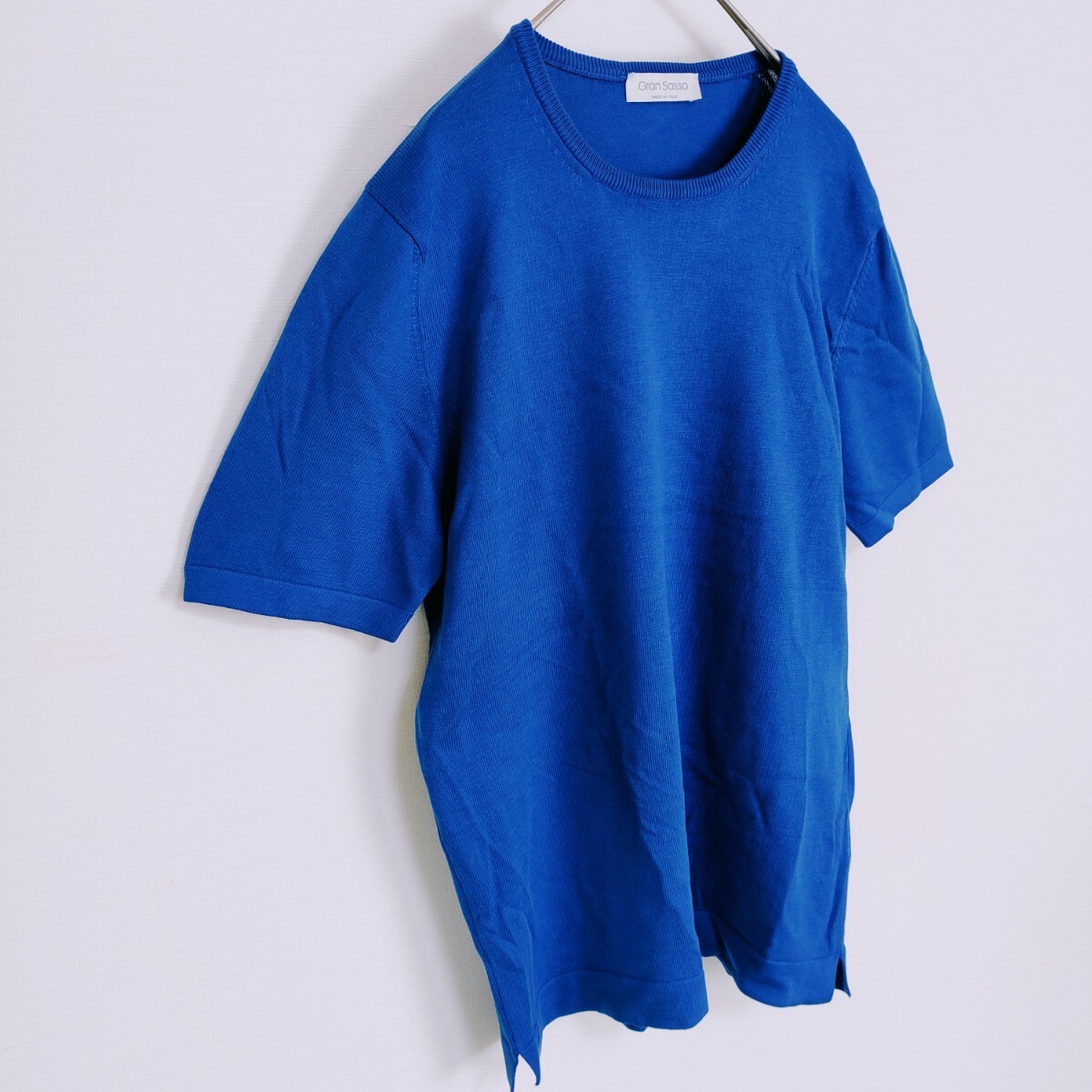 【イタリア製】Gran Sasso グランサッソ☆シンプルコットンTシャツ　Mサイズ相当　カットソー　Blue ブルー 青　サイドスリット　半袖_画像4