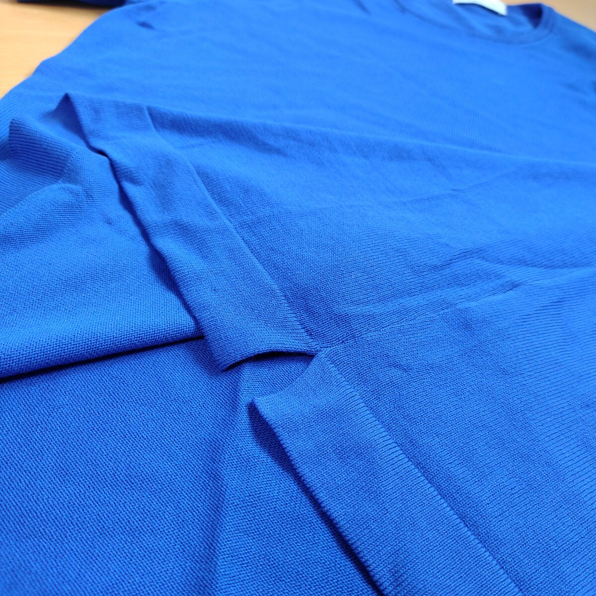 【イタリア製】Gran Sasso グランサッソ☆シンプルコットンTシャツ　Mサイズ相当　カットソー　Blue ブルー 青　サイドスリット　半袖_画像9