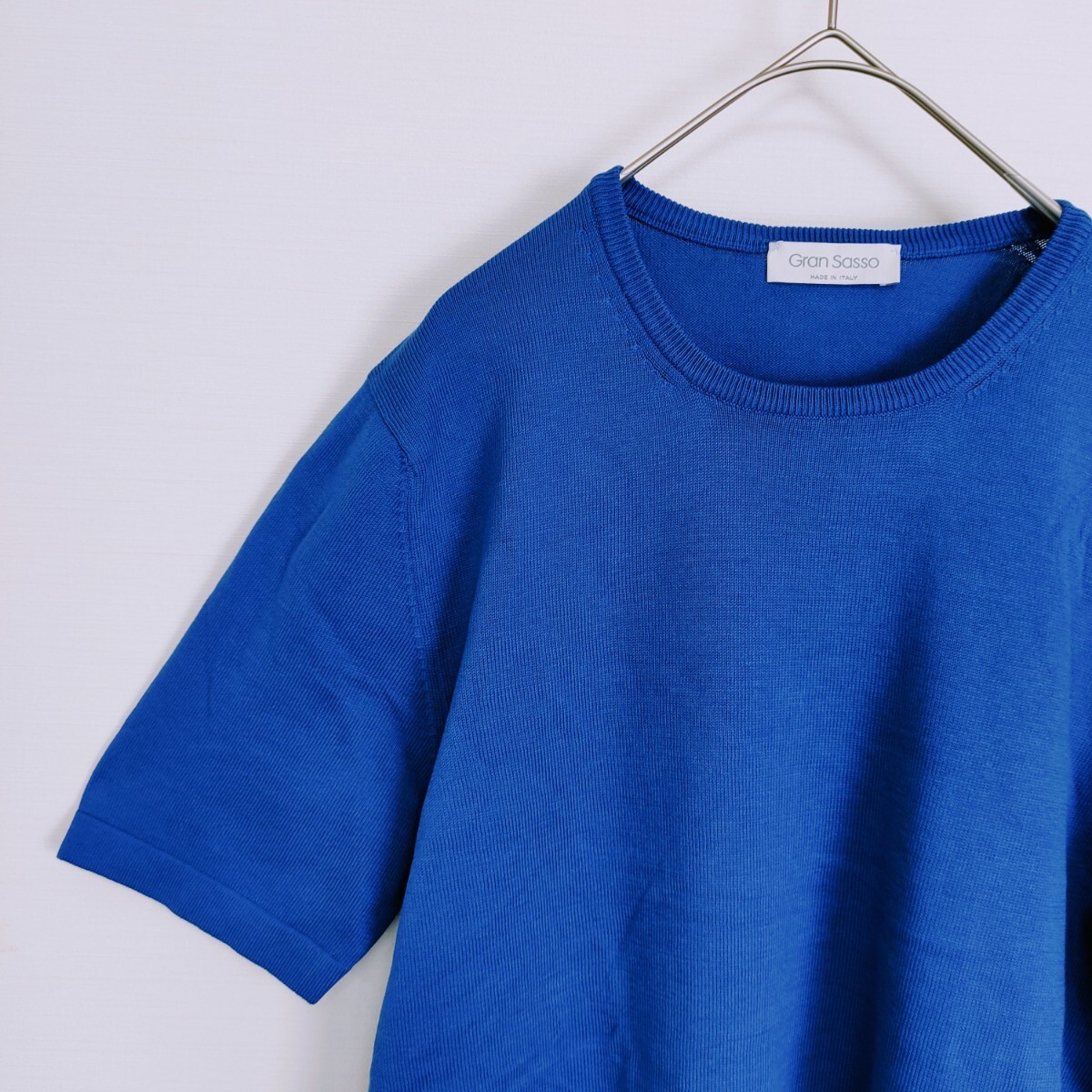 【イタリア製】Gran Sasso グランサッソ☆シンプルコットンTシャツ　Mサイズ相当　カットソー　Blue ブルー 青　サイドスリット　半袖_画像5