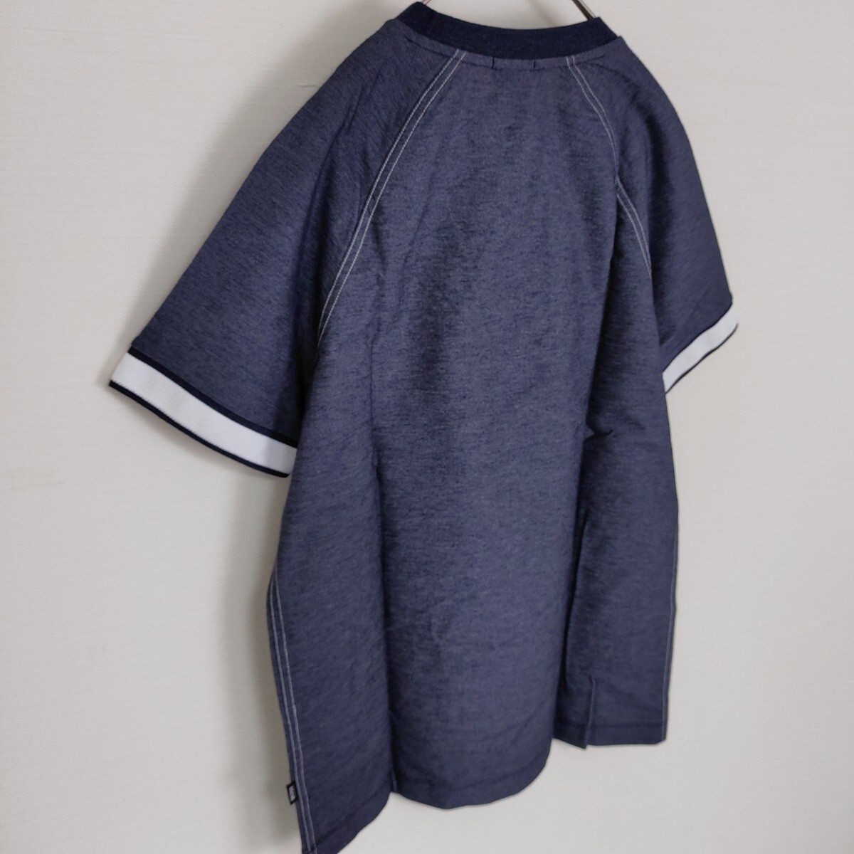 [ beautiful goods ]HUGO BOSS Hugo Boss * Lynn ga- T-shirt / cut and sewn navy Denim pattern bai color sleeve line short sleeves crew neck cotton 