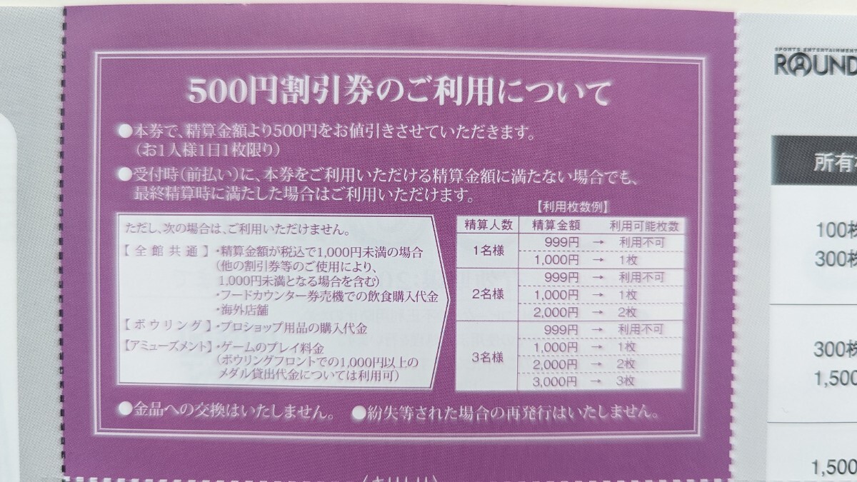 ラウンドワン　株主優待　500円×3枚　7月15日まで_画像2