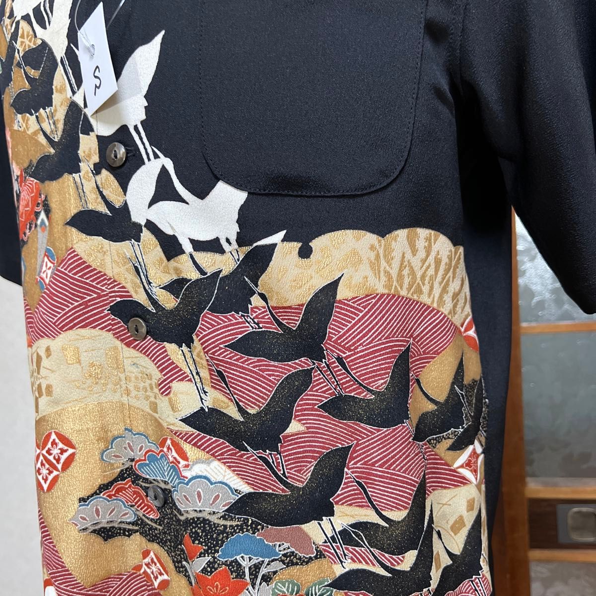 ヴィンテージ アロハシャツ着物リメイク、鶴の群れ！