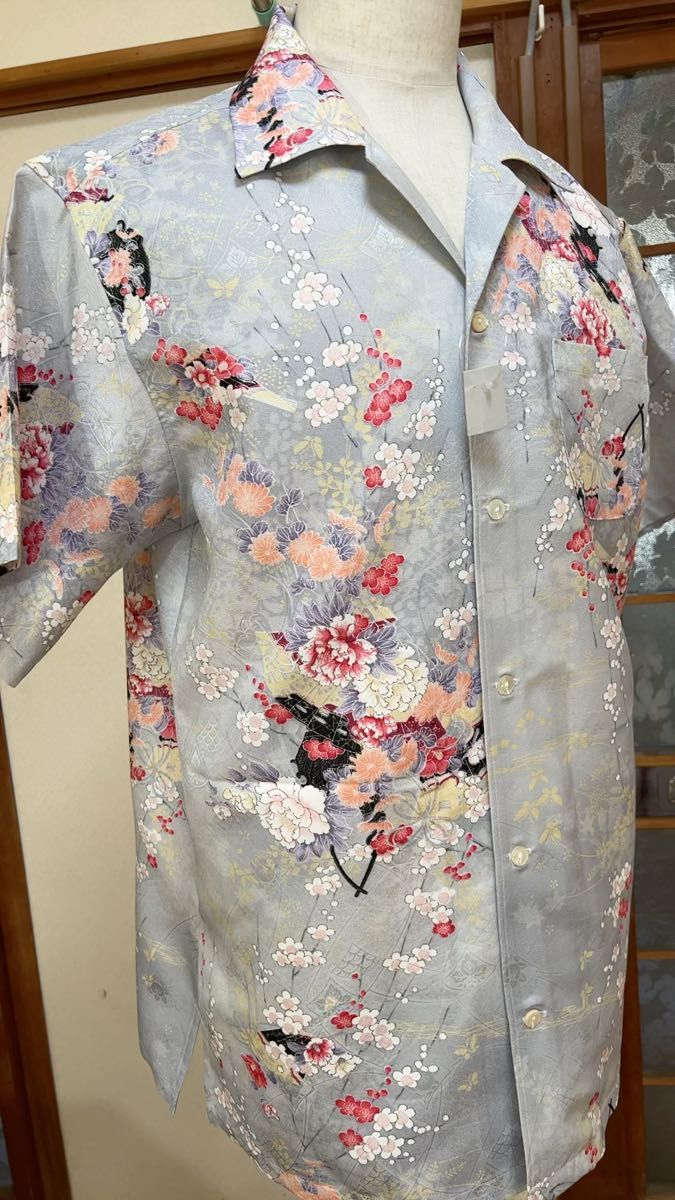 アロハシャツ 和服 古着~着物リメイク、LLサイズ!