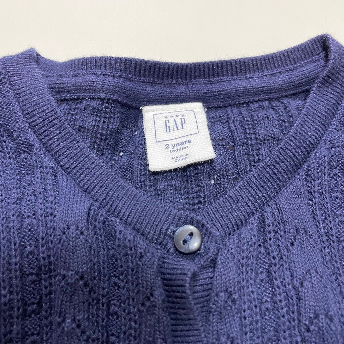 【babyGAP】肩フリル透かし編みカーディガン ネイビー 2years 80 90 フォーマル ニット 長袖 ベビーギャップ