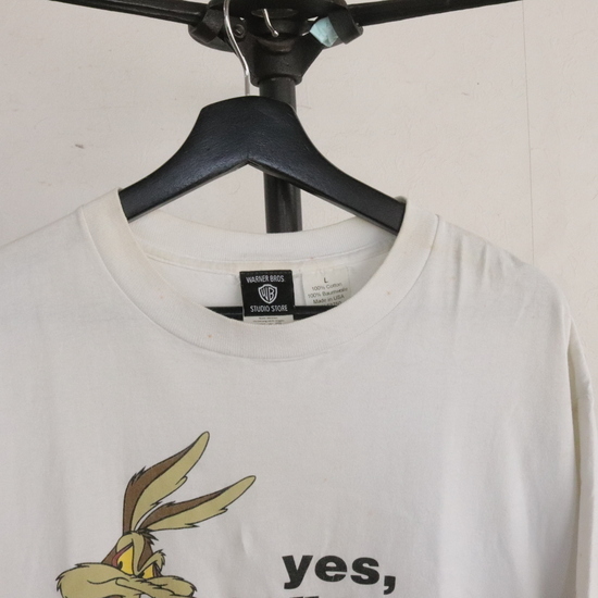 B287 90sビンテージ ワーナーブロス ワイリーコヨーテ プリントTシャツ USA製■1990年代製 表記Lサイズ 白 ホワイト アメカジ 古着卸 80s_画像5