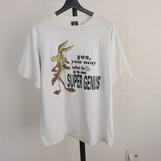 B287 90sビンテージ ワーナーブロス ワイリーコヨーテ プリントTシャツ USA製■1990年代製 表記Lサイズ 白 ホワイト アメカジ 古着卸 80s_画像1