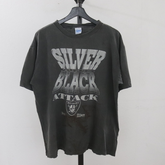 K341 90sビンテージ USA製 salem セーラム 半袖Tシャツ■1990年代製 表記XLサイズ ブラック NFL レイダース シングルステッチ アメカジ 80s_画像1