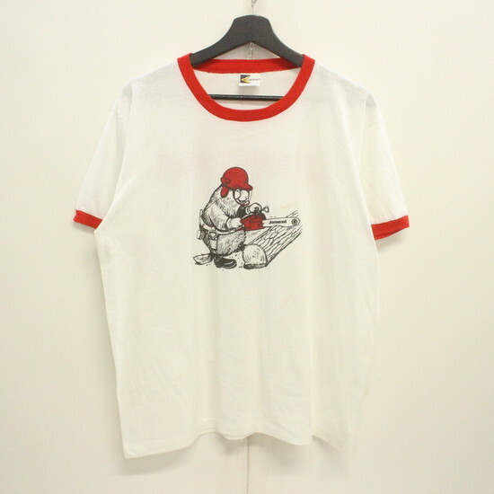 M286 80sビンテージ USA製 プリント リンガーTシャツ■1980年代製 表記XLサイズ ホワイト 古着 アメカジ 半袖 トップス アニマル 90s_画像1