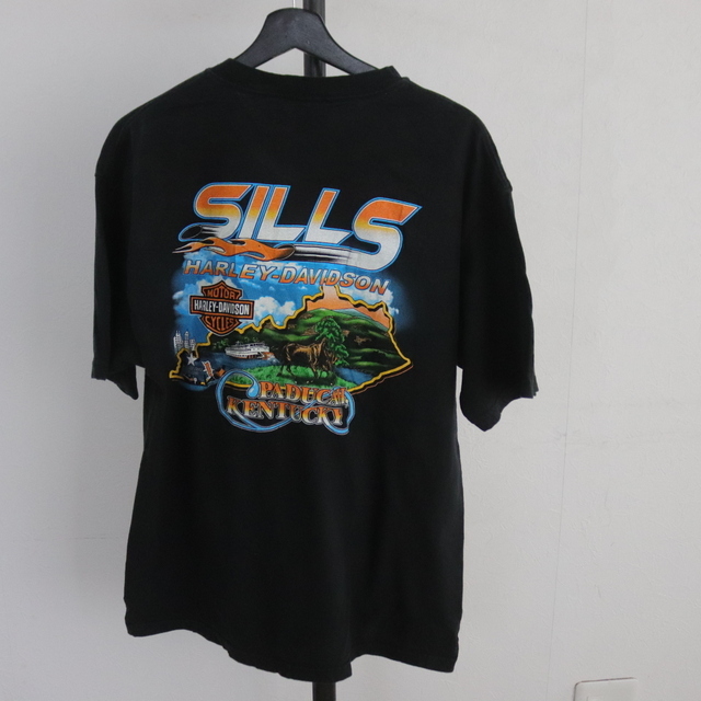 E324 2003年製 ハーレーダビッドソン プリントTシャツ■00s 表記Lサイズ USA製 ブラック イーグル ファイヤー アメカジ 古着 古着卸 90s_画像2