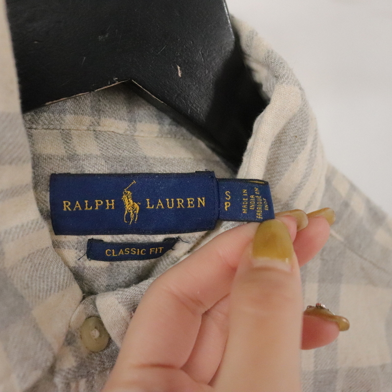 R328 2000年代製 RalphLauren ラルフローレン コットン長袖シャツ■00s 表記Sサイズ グレー チェック ボタンダウン アメカジ ストリート_画像3