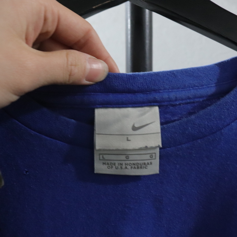 L327 2000年代製 NIKE ナイキ センタースウォッシュ プリントTシャツ■00s 表記Lサイズ ブルー アメカジ ストリート ビッグサイズ 古着卸_画像3