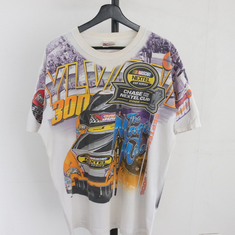 F412 2006年製 HASE NASCAR レーシング 半袖Tシャツ■00s 表記Lサイズ ホワイト 白 トップス 古着 アメカジ 全柄 ストリート 90sの画像1