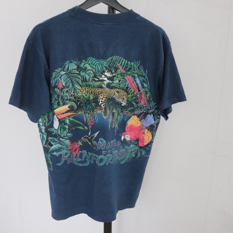 F430 90sビンテージ 半袖アニマルプリントTシャツ■1990年代製 約Sサイズ アート ネイビー 紺色 アメカジ ストリート 激安 古着 卸売 00s_画像2