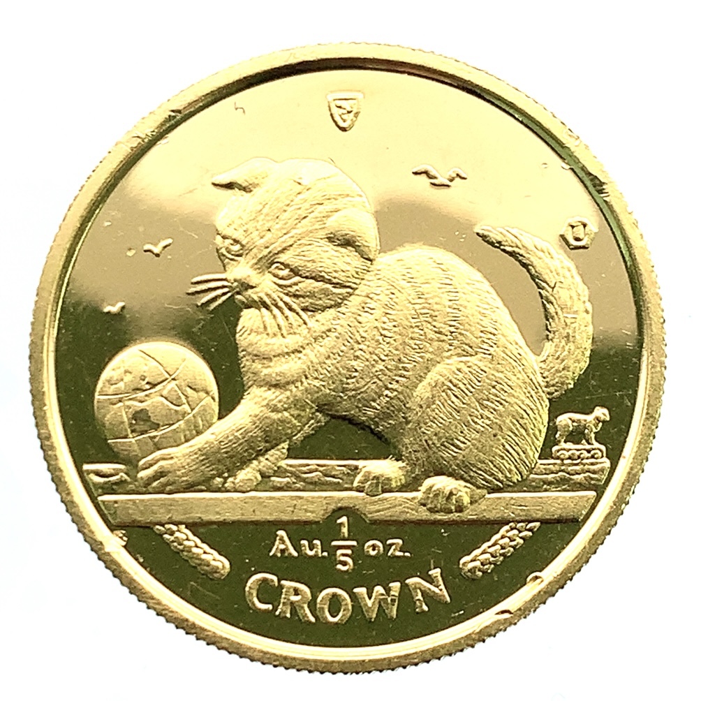 マン島金貨 エリザベス女王 猫 1/5オンス 2000年 6.2g K24 純金 イエローゴールド コレクション Gold_画像1