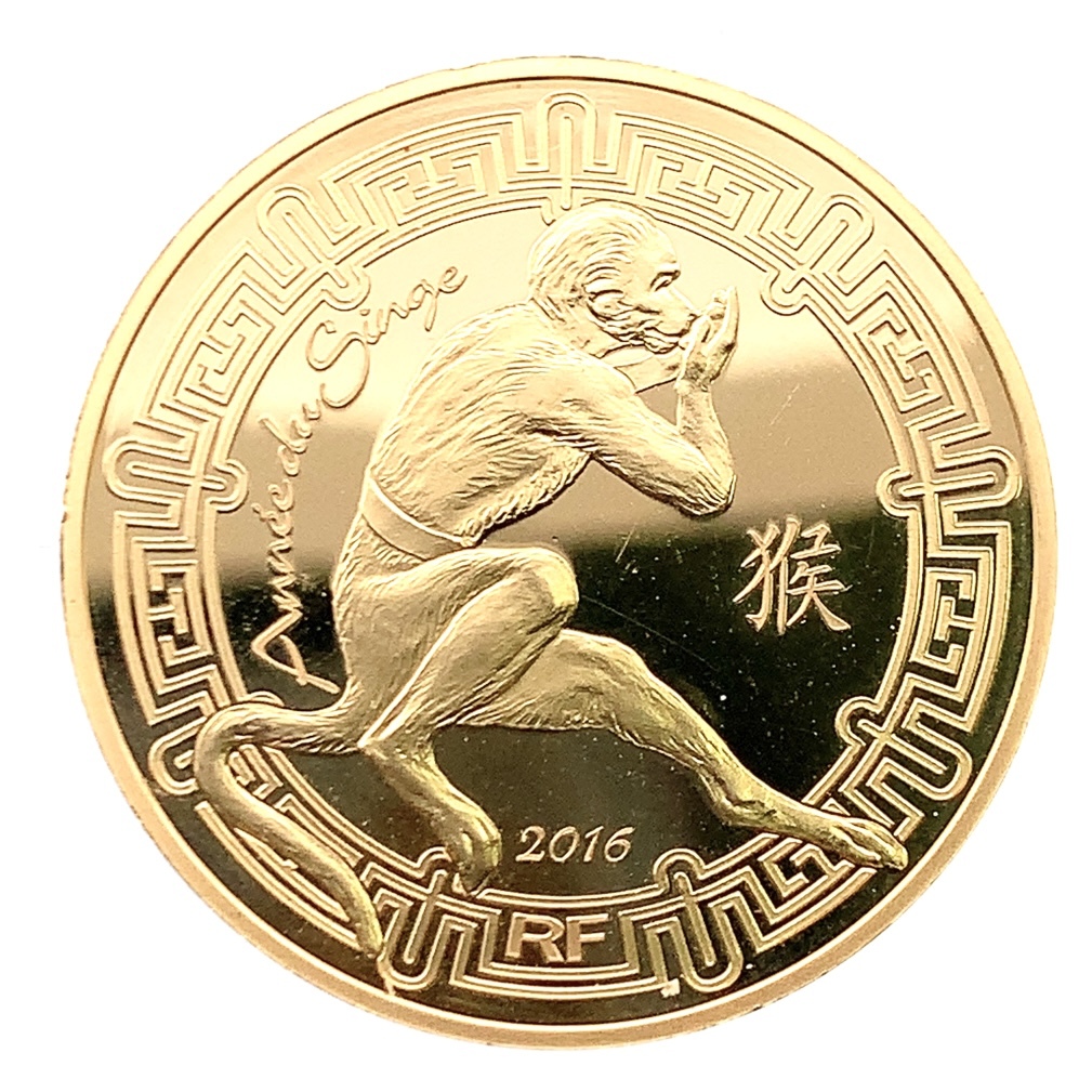 フランス 50ユーロ金貨 さる 金位920 2016年 8.4g イエローゴールド コイン GOLD コレクション 美品