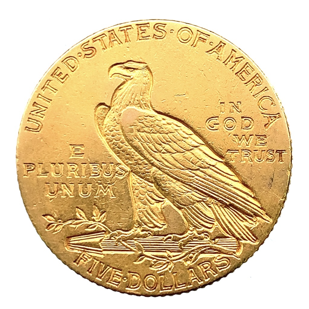 インディアン アメリカ 金貨 5ドル イーグル 1909年 8.3g 21.6金 イエローゴールド コレクション アンティークコイン Gold_画像2