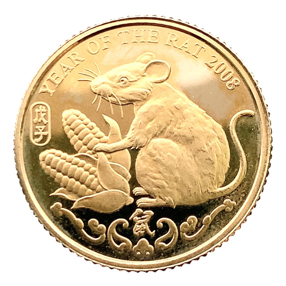 干支子金貨 ネズミ 鼠 香港 22金 2008年 3.9g イエローゴールド コイン GOLD コレクション 美品