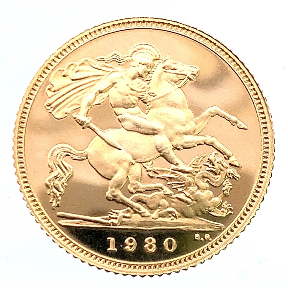 ソブリン金貨 聖ジョージ竜退治 エリザベス2世 金貨 イギリス 1980年 22金 3.9g イエローゴールド GOLD コレクション 美品