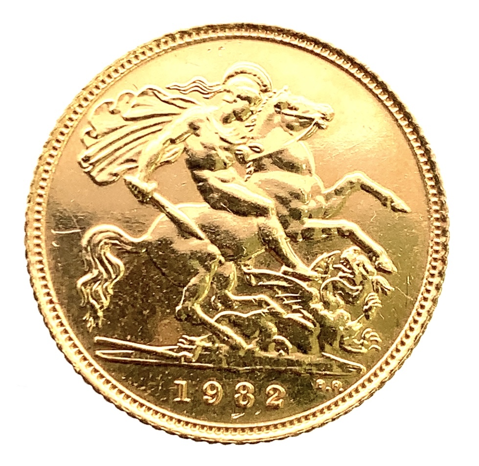 ソブリン金貨 聖ジョージ竜退治 エリザベス2世 金貨 イギリス 1982年 22金 3.9g イエローゴールド GOLD コレクション 美品