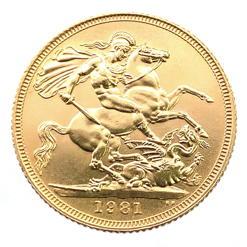 エリザベス2世 金貨 イギリス ソブリン 美品 1981年 22金 8g イエローゴールド コイン GOLD コレクション 美品_画像1