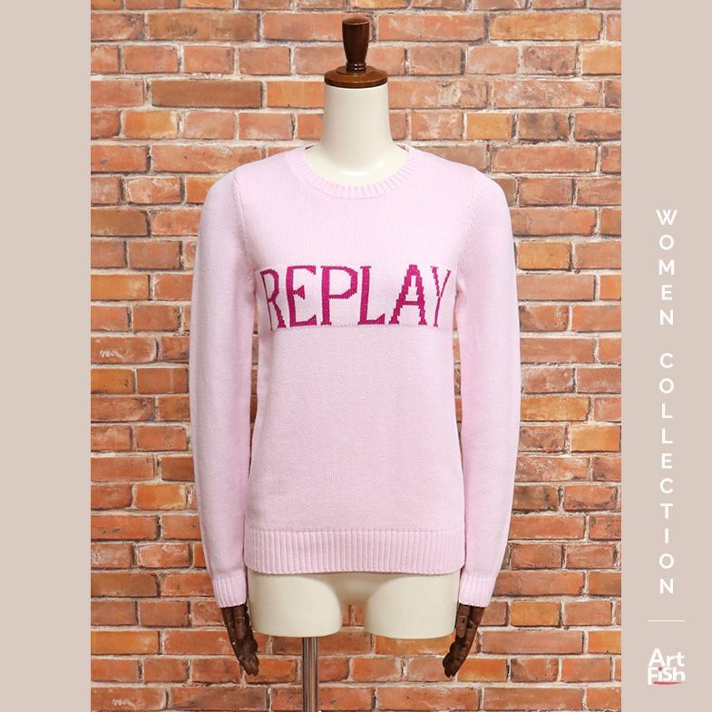 1円/春夏/REPLAY/XSサイズ/ラメ ロゴ ジャカード ニット インポート リプレイ 新品/ピンク/iz614/_画像1