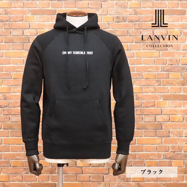 LANVIN COLLECTION/48サイズ/日本製パーカー スウェット レタード プリント ラグラン ストリート サーフ 新品/黒/ブラック/ib174/