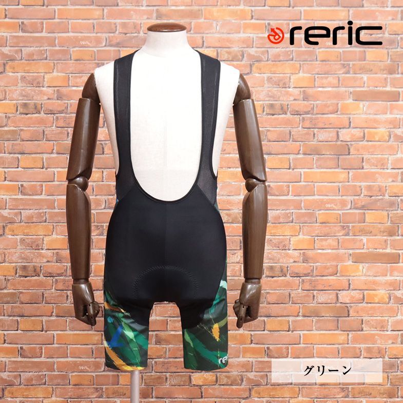 春夏/reric/XXLサイズ/国産ビブショーツ 吸汗速乾 ストレッチ メッシュ通気性◎ ブラッシュ柄 空気抵抗軽減APS 新品/緑/グリーン/ib309/