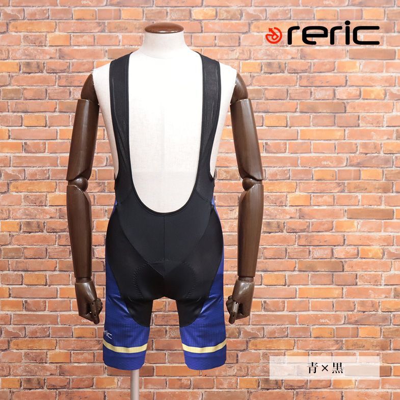 春夏/reric/Mサイズ/国産ビブショーツ 吸汗速乾 ストレッチ メッシュ通気性◎ 幾何学柄 空気抵抗軽減APS 新品/青×黒/ib301/