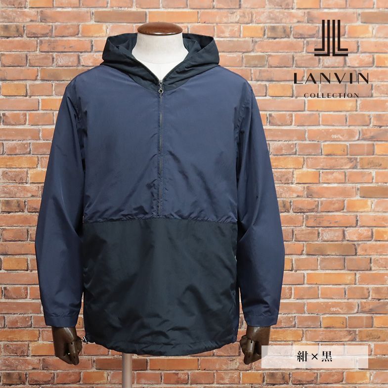 春夏/LANVIN COLLECTION/48サイズ/国産アノラック パーカー 撥水 軽量タフタ 機能性 ゴルフ アウトドア 新品/紺×黒/ib156/