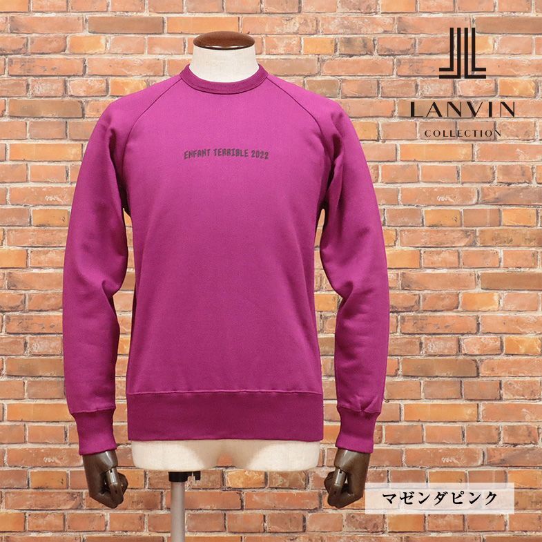 LANVIN COLLECTION/52サイズ/丸首トレーナー やわらかスウェット レタード プリント ラグラン 日本製 新品/マゼンダピンク/ib175/