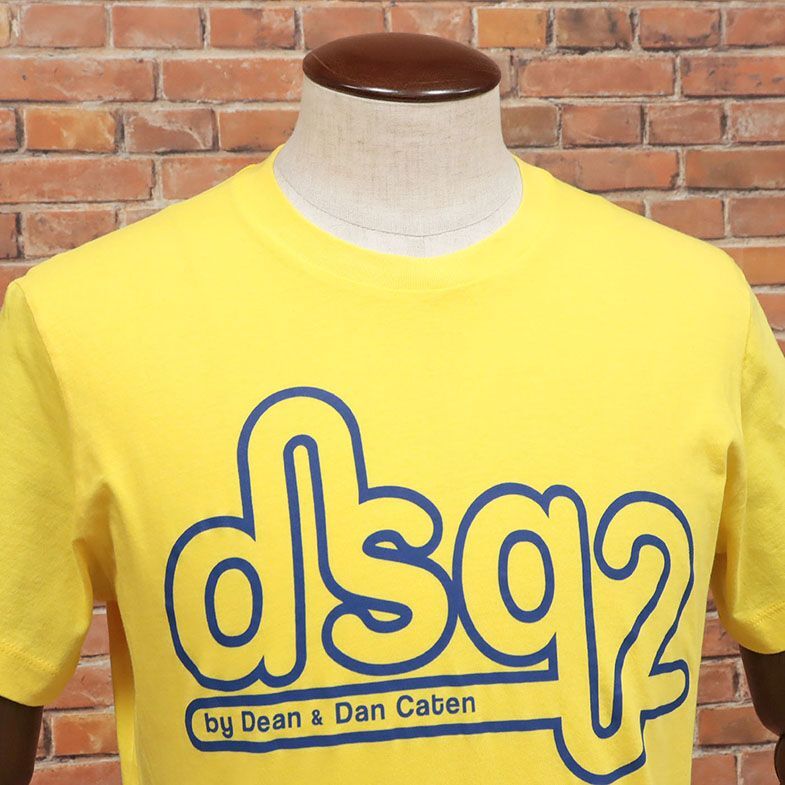 1円/DSQUARED2/Mサイズ/訳 丸首Tシャツ S74GD0872 ジャージー伸縮 ロゴ プリント かわいい ポップ 半袖 新品/黄色/イエロー/id201/_画像2