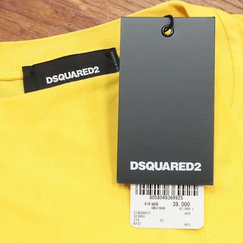 1円/DSQUARED2/Mサイズ/訳 丸首Tシャツ S74GD0872 ジャージー伸縮 ロゴ プリント かわいい ポップ 半袖 新品/黄色/イエロー/id201/_画像7