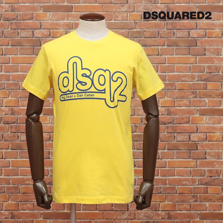 1円/DSQUARED2/Mサイズ/訳 丸首Tシャツ S74GD0872 ジャージー伸縮 ロゴ プリント かわいい ポップ 半袖 新品/黄色/イエロー/id201/_画像1