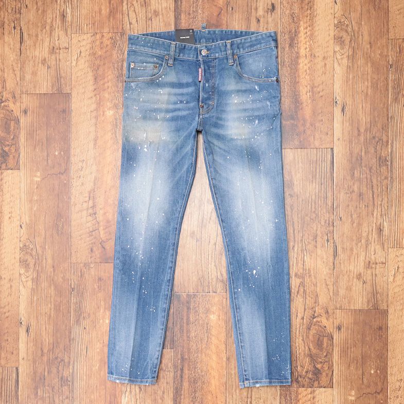 1円/DSQUARED2/48サイズ/訳 美脚デニムパンツ S74LB1114 SKATER JEAN ダメージ ペイント 汚し加工 イタリア製 新品/青/ブルー/id134/_画像2