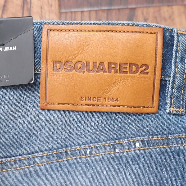 1円/DSQUARED2/48サイズ/訳 美脚デニムパンツ S74LB1114 SKATER JEAN ダメージ ペイント 汚し加工 イタリア製 新品/青/ブルー/id134/_画像7