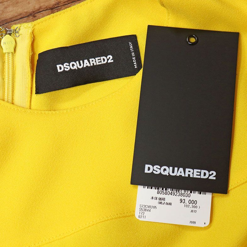 1円/春夏/DSQUARED2/IT38サイズ/S72CV0205 キャップスリーブ ワンピース イタリア製 ディースクエアード 新品/黄色/イエロー/iy222/の画像5