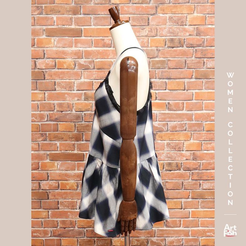 1 jpy / autumn winter /REPLAY/S size / check race flair camisole blouse imported car li Play new goods / black × ivory /hz189/