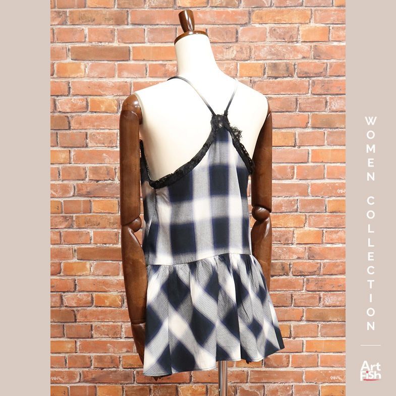 1 jpy / autumn winter /REPLAY/S size / check race flair camisole blouse imported car li Play new goods / black × ivory /hz189/