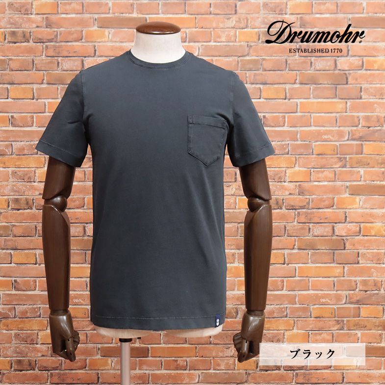 23SS/Drumohr/XSサイズ/ポケットTシャツ DTJF000 快適ジャージー 製品染め加工 クルーネック イタリア製 半袖 新品/黒/ブラック/ib261/_画像1