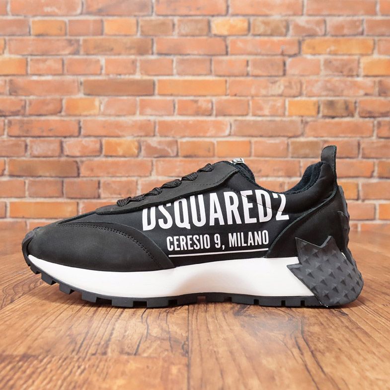 DSQUARED2/43(28-28.5cm)/スニーカー SNM0232 スエード レザー 撥水生地 ロゴ プリント イタリア製 スポーティー 新品/黒/ブラック/id296/_画像2