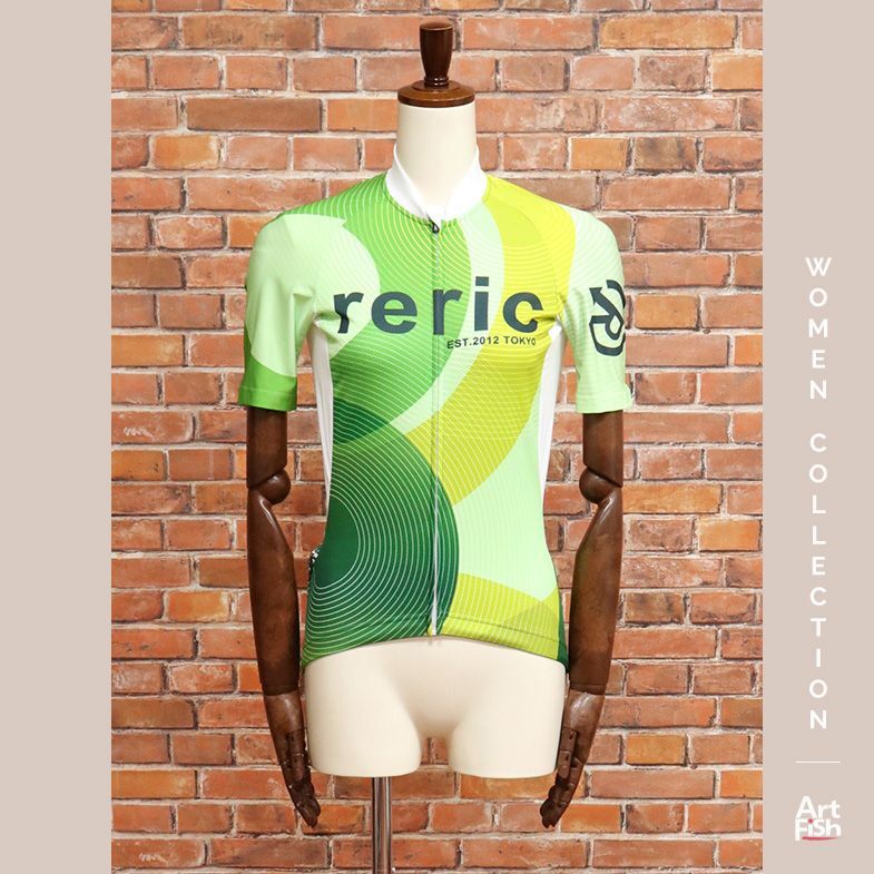 1 jpy / spring summer /reric/M size / cycle jersey made in Japan short sleeves 2WAY stretch Logo print relic new goods / green / green /iy103/