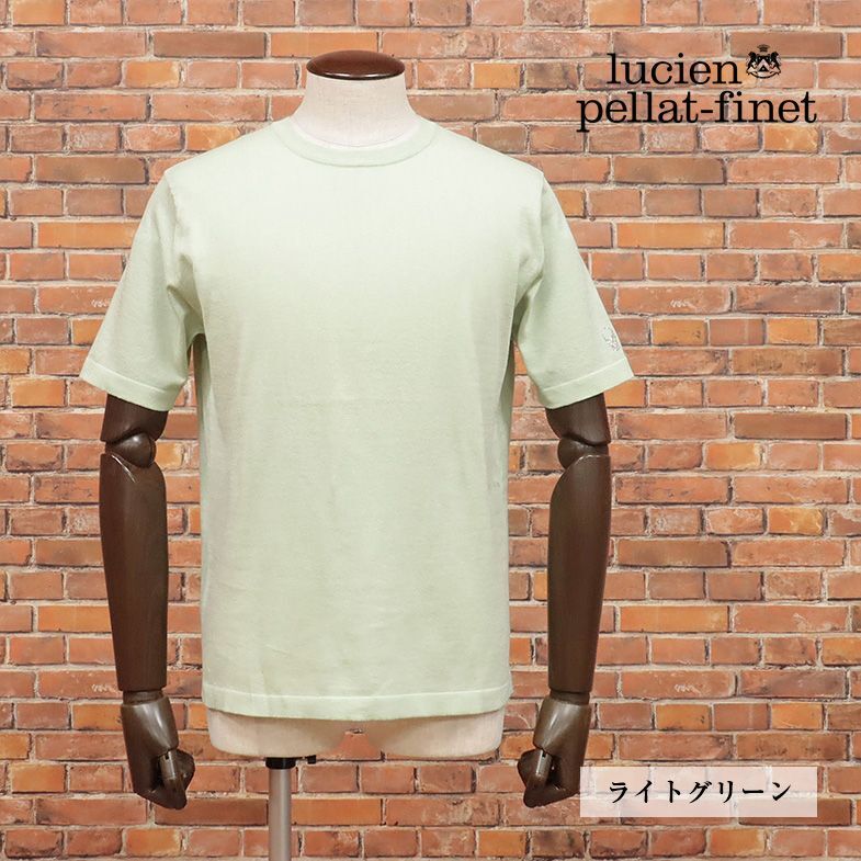 春夏/lucien pellat-finet/Sサイズ/サマーニット カットソー 無地 クルーネック 日本製 半袖 上質 新品/ライトグリーン/ic531/_画像1