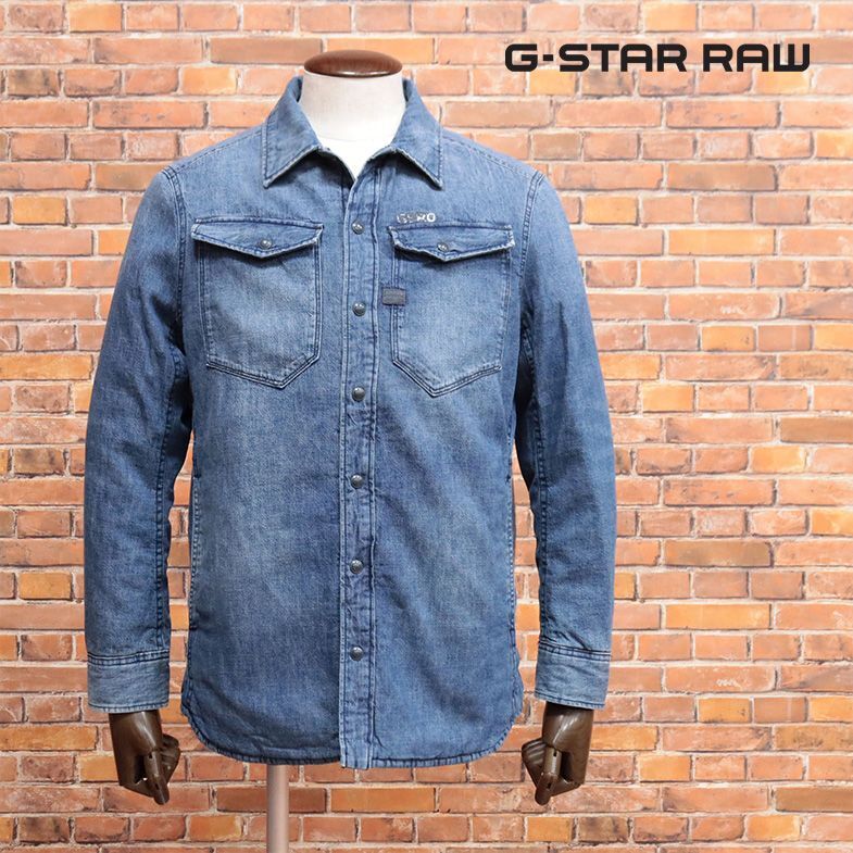 1円/秋冬/G-STAR RAW/Mサイズ/中綿シャツジャケット 3301 PADDED OVERSHIRT L/S D16035-D013 ウォッシュ 長袖 新品/青/ブルー/ia225/_画像1