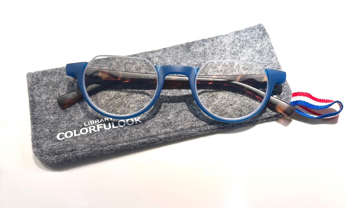 オシャレ　老眼鏡　＋1.0 ブルーライトカットレンズ使用　ソフトケース付き　アンダーリム　リーディンググラス　バネ丁番