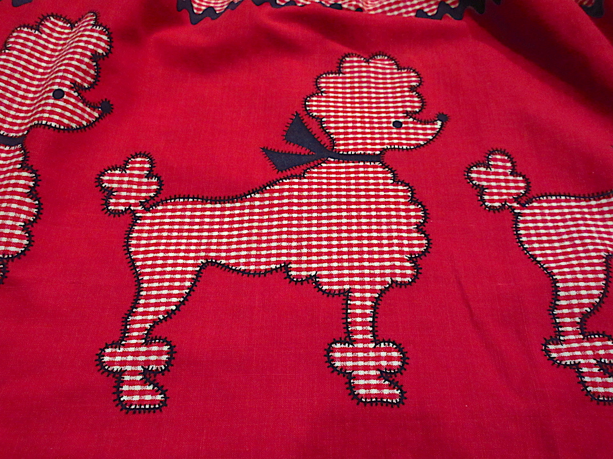 Vintage 50\'s60\'s* Kids poodle print silver chewing gum check cotton skirt red absolute size W52cm*240304c7-k-skt-w20 1950s1960s bottoms old clothes 